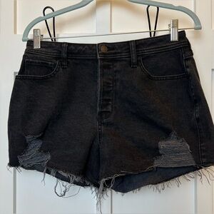 Hollister Denim Size 7 Women Black Ultra High Rise Mom Shorts Vintage Button Fly